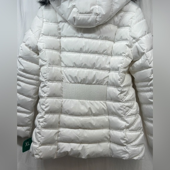 Nautica Puffer Jacket Womens XL White Black Quilted Faux Fur Removable Hood - Picture 8 of 15
